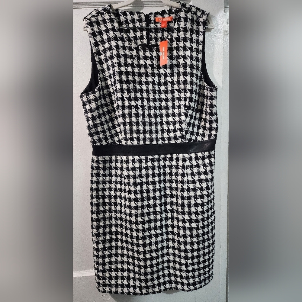 NWT Joe Fresh Black and White Mini Dress with Faux Leather Waistband size:14